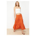 Trendyol Cinnamon Gooseberry Maxi Pleated Flexible Knitted Skirt