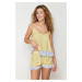 Trendyol Yellow-Multicolored Polka Dot Frilled Rope Suspender Viscose Shorts Woven Pajama Set