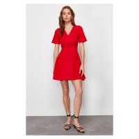 Trendyol Red Belted Waist Opening Mini Woven Dress