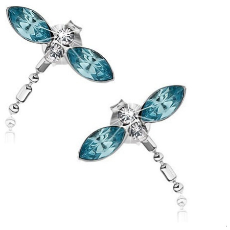 Náušnice ze stříbra 925, vážky s křídly akvamarínové barvy, krystaly Swarovski Šperky eshop