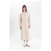 DEFACTO Regular Fit Buttoned Shirt Collar Basic Plain Long Sleeve Thessaloniki Fabric Knit Dress