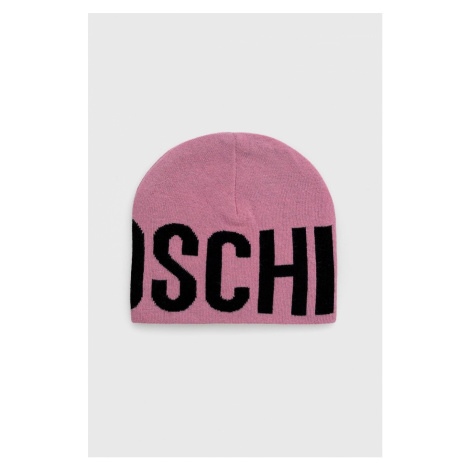 Čepice Moschino růžová barva, z tenké pleteniny, vlněná