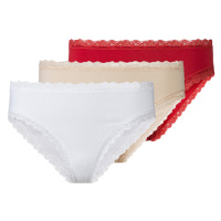 esmara® Dámské krajkové kalhotky, 3 kusy (červená/béžová/bílá)