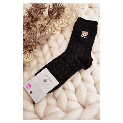 Vzorované dámské ponožky s medvídkem, černé Kesi