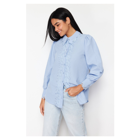 Trendyol Blue Lace Embroidery Detailed Cotton Woven Shirt