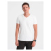 Bílé pánské basic tričko s véčkovým výstřihem Ombre Clothing