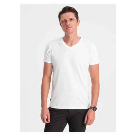 Bílé pánské basic tričko s véčkovým výstřihem Ombre Clothing