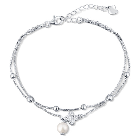 JwL Luxury Pearls Dvojitý stříbrný náramek s pravou perlou a zirkony JL0801
