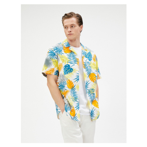 Koton Hawaiian Shirts with Short Sleeves, Cropped Collar Printed Cotton