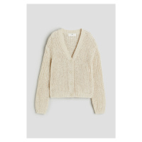 H & M - Pletený propínací svetr's výstřihem do V - béžová