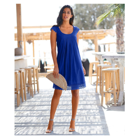 Blancheporte Rozšířené šaty s macramé, bavlna tmavě modrá