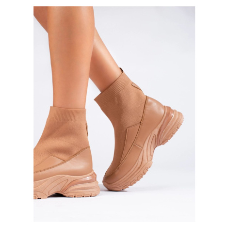 Luxusní dámské béžové kotníkové boty bez podpatku