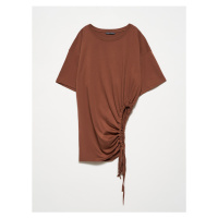 Dilvin 30184 Side Gathered T-Shirt-Brown