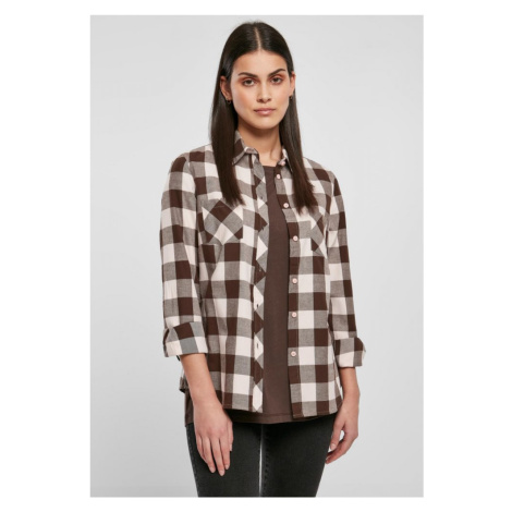 Ladies Turnup Checked Flanell Shirt - pink/brown Urban Classics