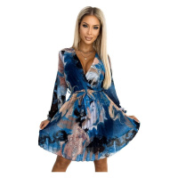 Numoco Dámské květované šaty Ysabel mořská modrá Tmavě modrá