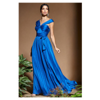 Modré společenské šaty s vázáním