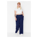 Trendyol Curve Navy Blue Wide Leg/Wide Leg Woven Plus Size Fabric Trousers