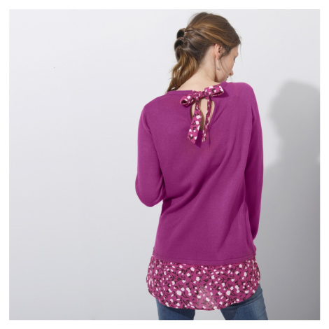 Blancheporte Originální pulovr s efektem 2 v 1 purpurová
