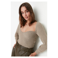 Trendyol Mink Crop Heart Krk Pletený svetr