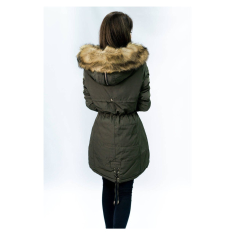 Teplá dámská zimní bunda parka v khaki barvě (W165) MHM