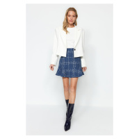 Trendyol Navy Blue Flounced Tweed Fabric Mini Woven Skirt