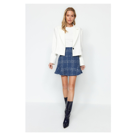 Trendyol Navy Blue Flounce Tweed Fabric Mini Woven Skirt