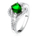 Prsten - stříbro 925, zaoblené linie, čiré kamínky, oválný zelený zirkon
