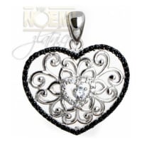 Stříbrný přívěšek ve tvaru srdce s čirými a černými zirkony