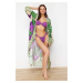 Trendyol Tropical Patterned Belted Midi Woven Kimono & Kaftan