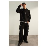 Trendyol Men's Black Oversize/Wide Cut Limited Edition Premium Animal Embroidery Sweatshirt