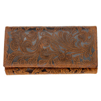 Kožená dámská velká peněženka WILD By Loranzo - hnědá - ornament
