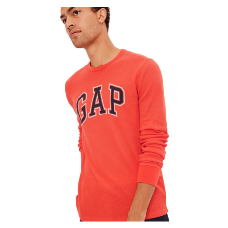 GAP WAFFLE CREW LOGO Pánské tričko s dlouhým rukávem, oranžová, velikost