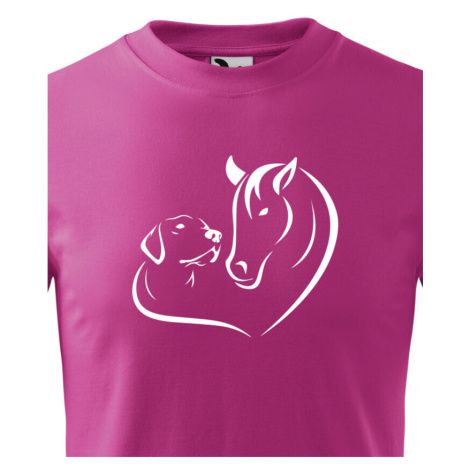 Dětské tričko pro milovníky zvířat - Srdce koně a psa - skvělý dárek BezvaTriko