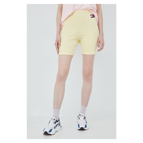 Kraťasy Tommy Jeans dámské, žlutá barva, hladké, high waist Tommy Hilfiger