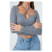 Lafaba Women's Gray Long Sleeve Knitted Crop