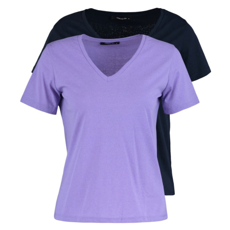 Trendyol Navy Blue-Dark Lilac 100% Cotton Single Jersey V-Neck 2-Pack Knitted T-Shirt