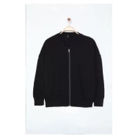 Trendyol Curve Black Zippered Crew Neck Knitwear Cardigan