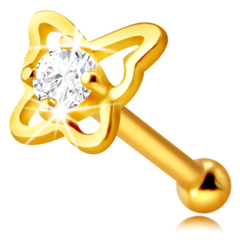 Diamantový piercing do nosu ze 14K žlutého zlata - kontura motýla s briliantem, 1,5 mm Šperky eshop