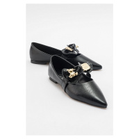 LuviShoes HELSI Black Shiny Bow Women's Flats