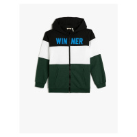 Koton Zippered Hooded Sweat Color Blocked With Pocket