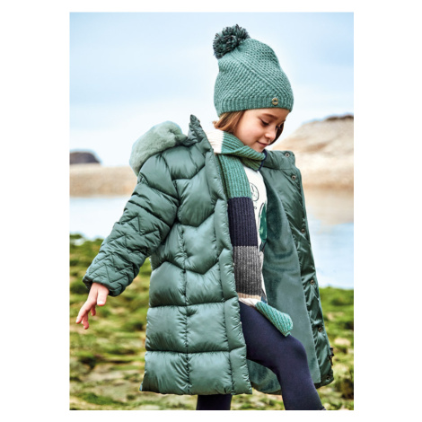 Zimní kabát prošívaný s kožešinou zelený MINI Mayoral