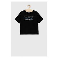 Dětské bavlněné tričko EA7 Emporio Armani černá barva, s potiskem