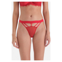 Dagi Red String Detailed Fishnet Brazilian Panties