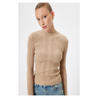 Koton Knitwear Sweater Light Stand Collar Long Sleeve Textured