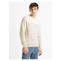 Bílo-krémový pánský bavlněný svetr s pruhy Celio Depicray