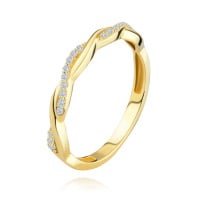 Prsten ze žlutého 14K zlata - propletené hladké a zirkonové vlnky