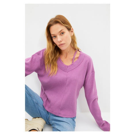 Trendyol Lilac Boat Neck Loose Fake Knitwear Knitted Blouse