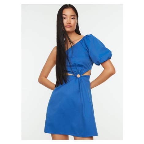 Modré dámské krátké asymetrické šaty Trendyol