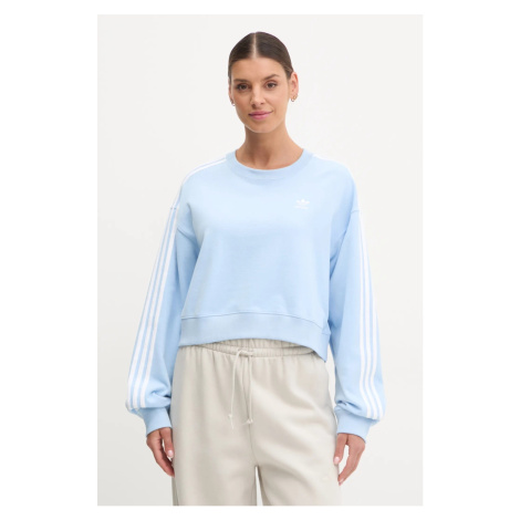 Mikina adidas Originals 3S CROP SWEAT dámská, modrá barva, s aplikací, JC8141