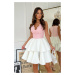 Růžovo-bílé společenské mini šaty s krajkou